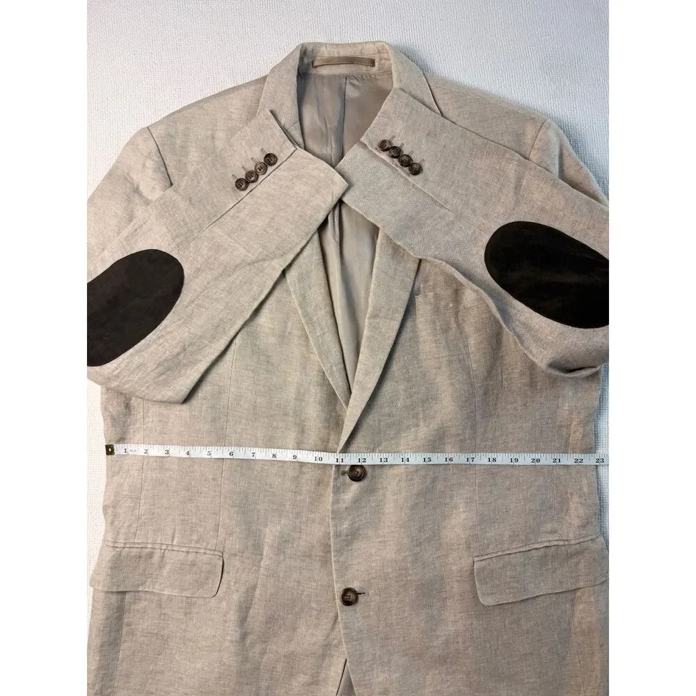 Linen Sport Coat Blazer Elbow Patch Italy Preppy Fancy Jacket Summer Italian